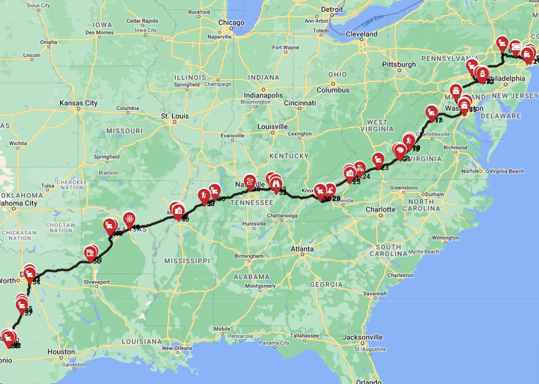 Motorhome RV trip from New York to Austin